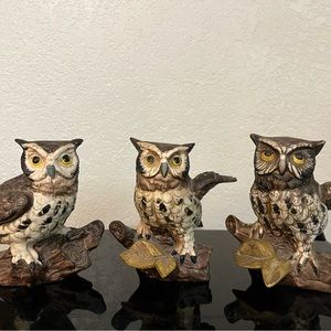 Vintage set of 3 Ceramic 5" Owl Figurines by Norleans of Japan